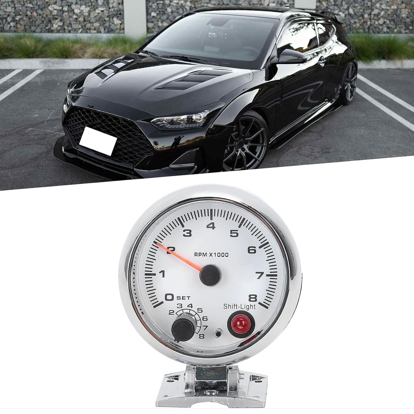 Tachometer Tacho Gauge Car RPM Revolution Meter 3.75In 0‑8000 RPM 7 Color Background Lights Universal Replacement for 4/6/8 Cylinder 12V Gasoline‑Powered Vehicles