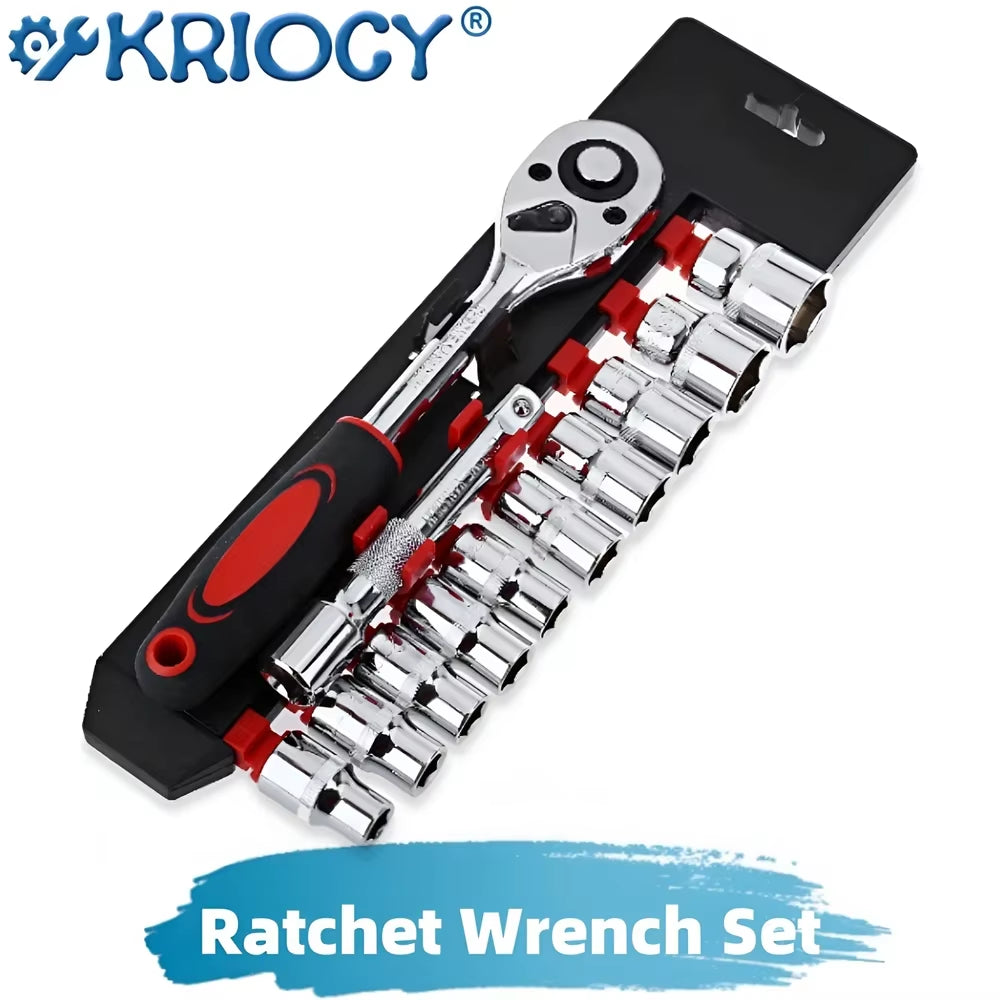 12Pcs 1/2 Inch Socket Wrench Set Metric Impact Sockets Ratchet Spanner Complete Tool Kit Professional Garage Repair Tool