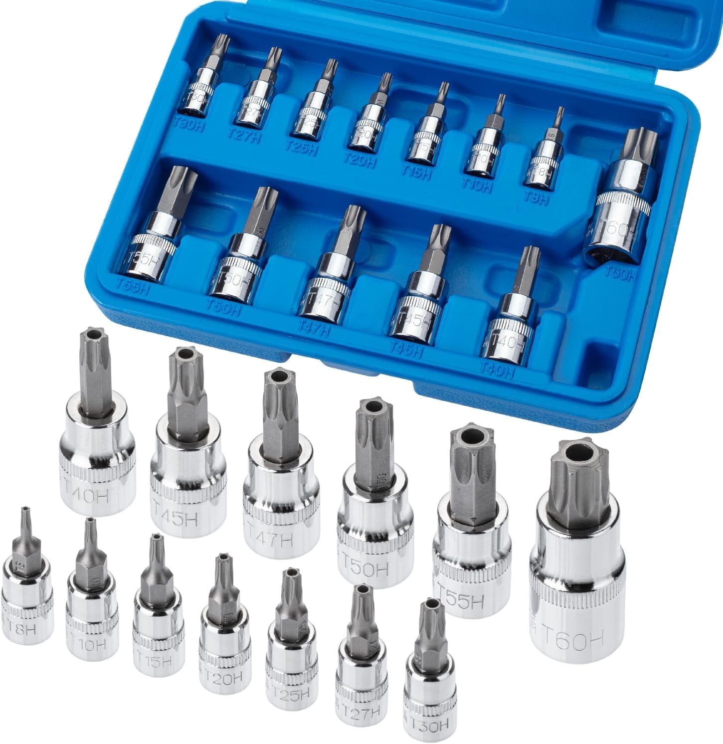 Bates- Torx Bit Socket Set, 13 Pcs, TT8-TT60, 1/4" 3/8" & 1/2" Drive, Silver, Tamper Proof Torx Bit Set, Torx Bit Socket Set, Star Bit Socket Set, Security Torx Bit Set, Impact Torx Socket Set