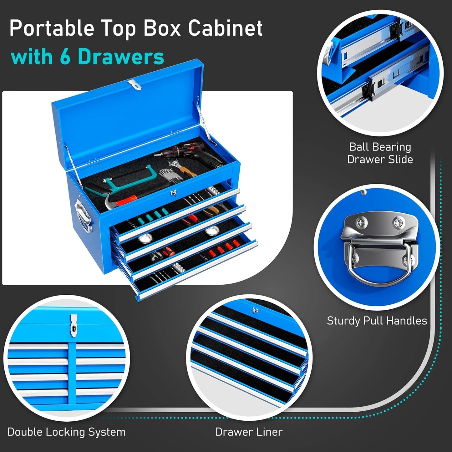 Blue Tool Chest with Detachable Top Tool Box