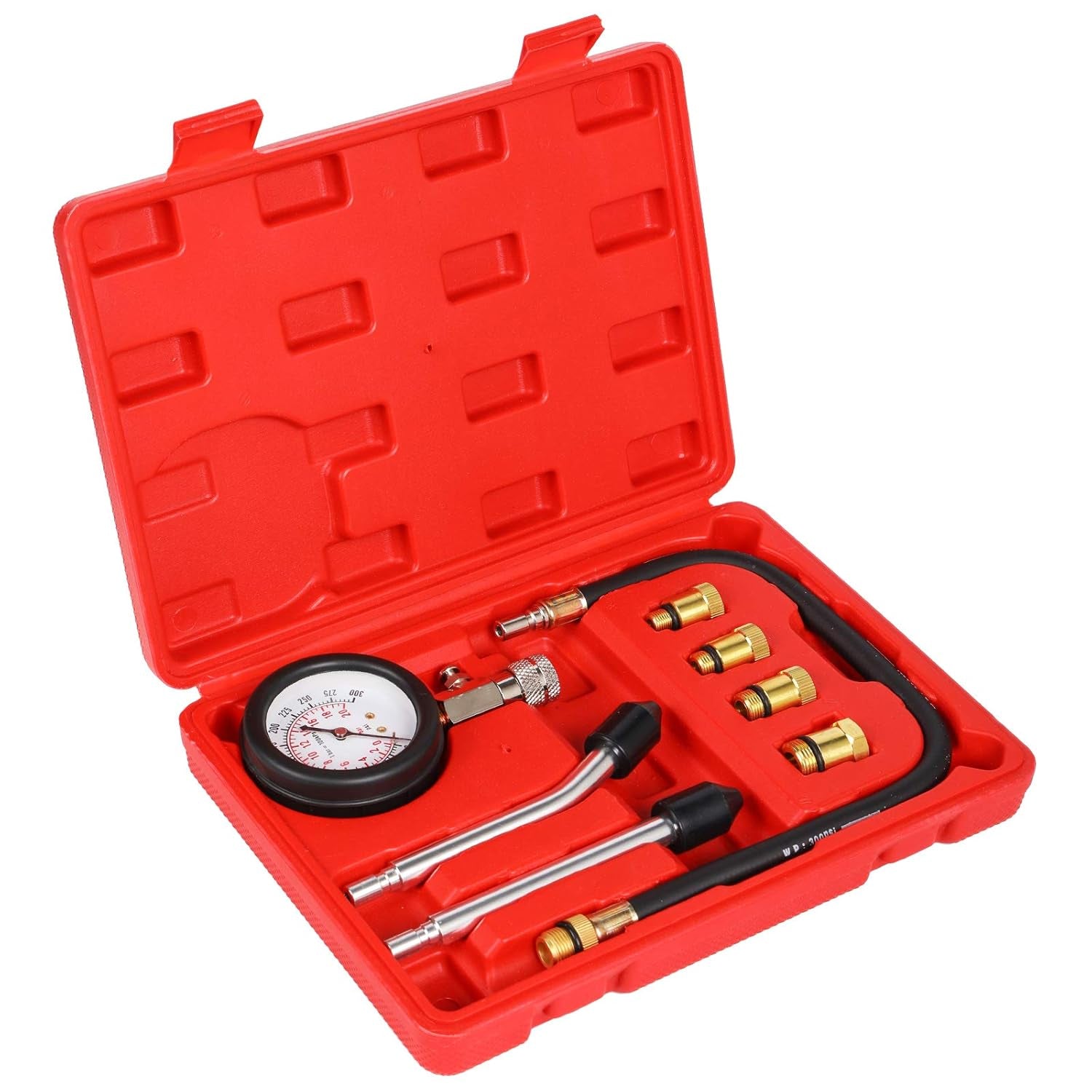 8PCS Compression Tester Kit Professional Petrol Gas Engine Cylinder Pressure Gauge 0-300 PSI Automotive Tool for Motorcycle Car Truck (Red 8Pc)