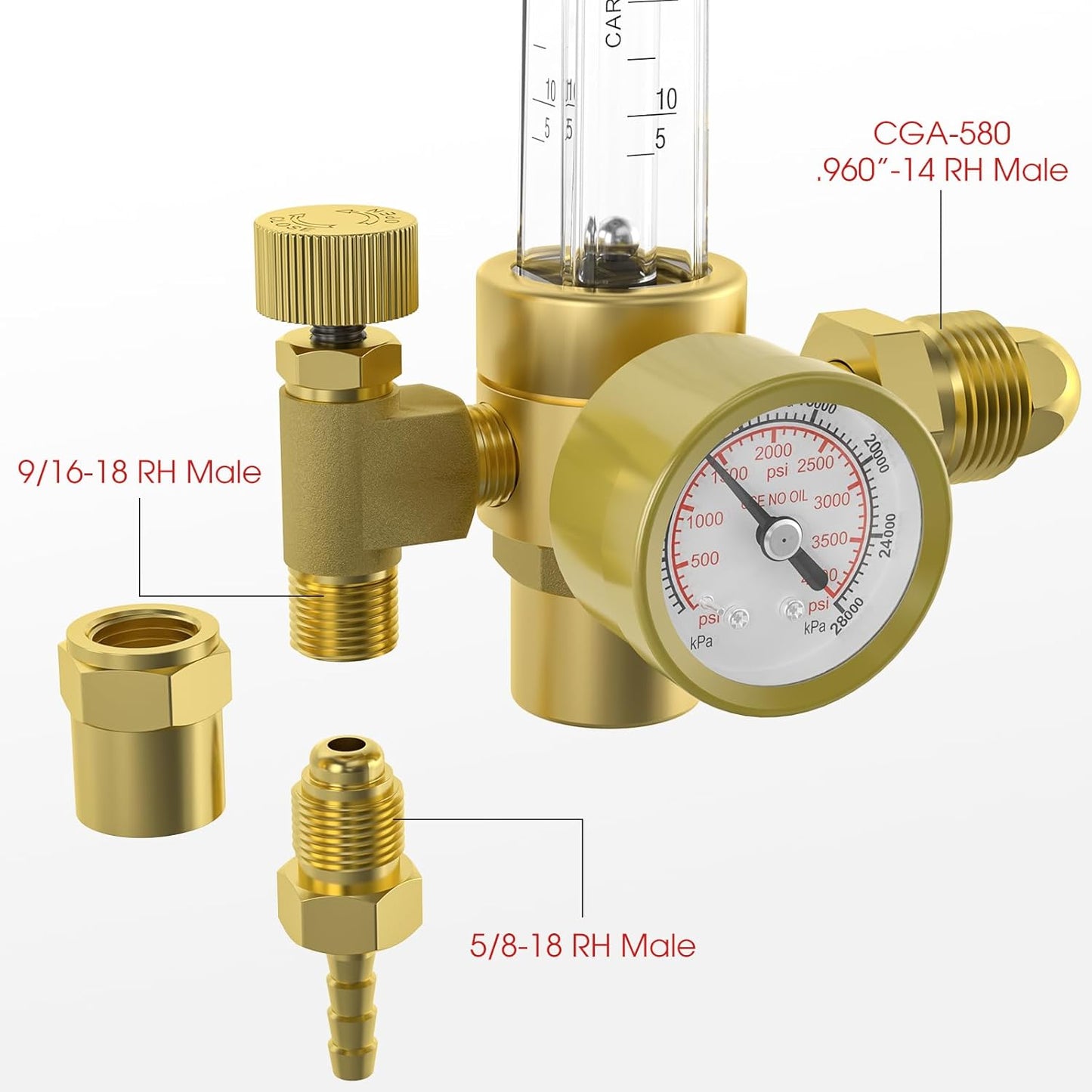 CO2 Argon Gas Regulator, Argon Flow Meter Regulator with 8Ft Gas Hose for MIG TIG Welder