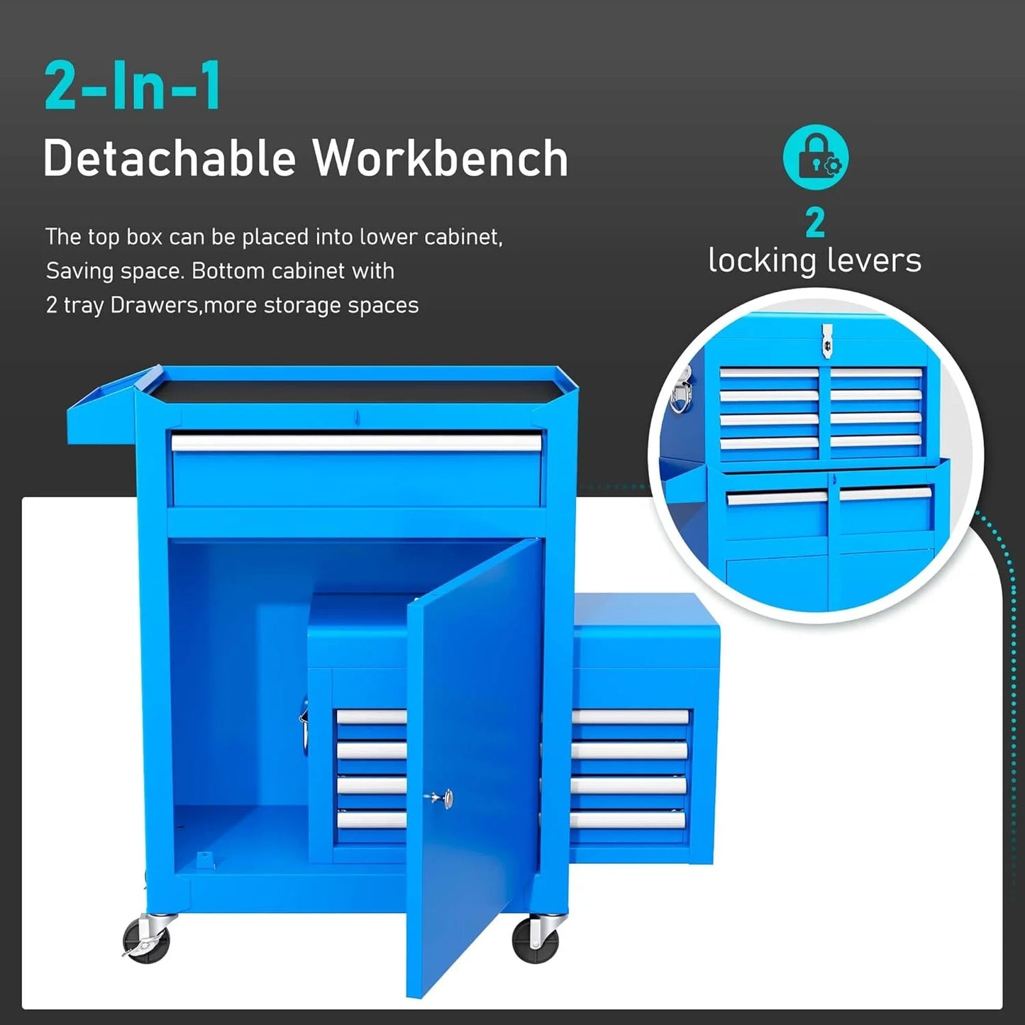 Blue Tool Chest with Detachable Top Tool Box