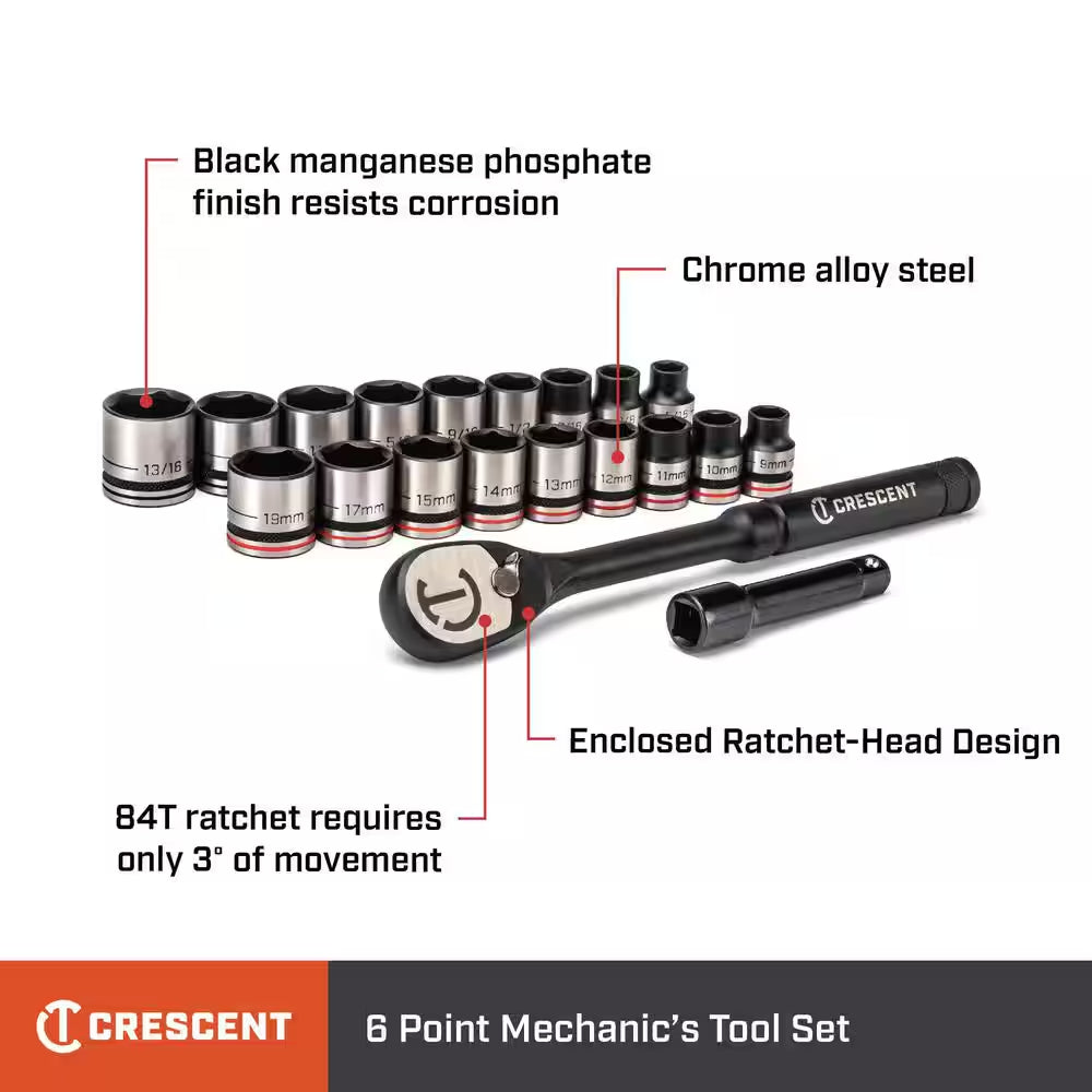 X10 3/8 In. Drive 6-Point Standard Sae/Metric Ratchet and Socket Set (20-Piece)