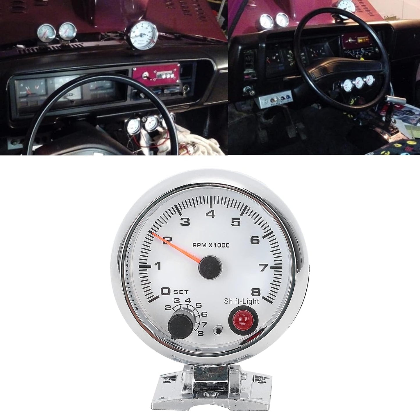 Tachometer Tacho Gauge Car RPM Revolution Meter 3.75In 0‑8000 RPM 7 Color Background Lights Universal Replacement for 4/6/8 Cylinder 12V Gasoline‑Powered Vehicles