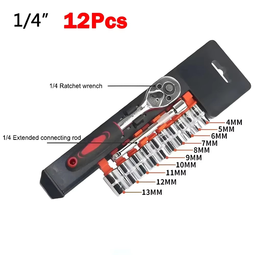 12Pcs 1/2 Inch Socket Wrench Set Metric Impact Sockets Ratchet Spanner Complete Tool Kit Professional Garage Repair Tool