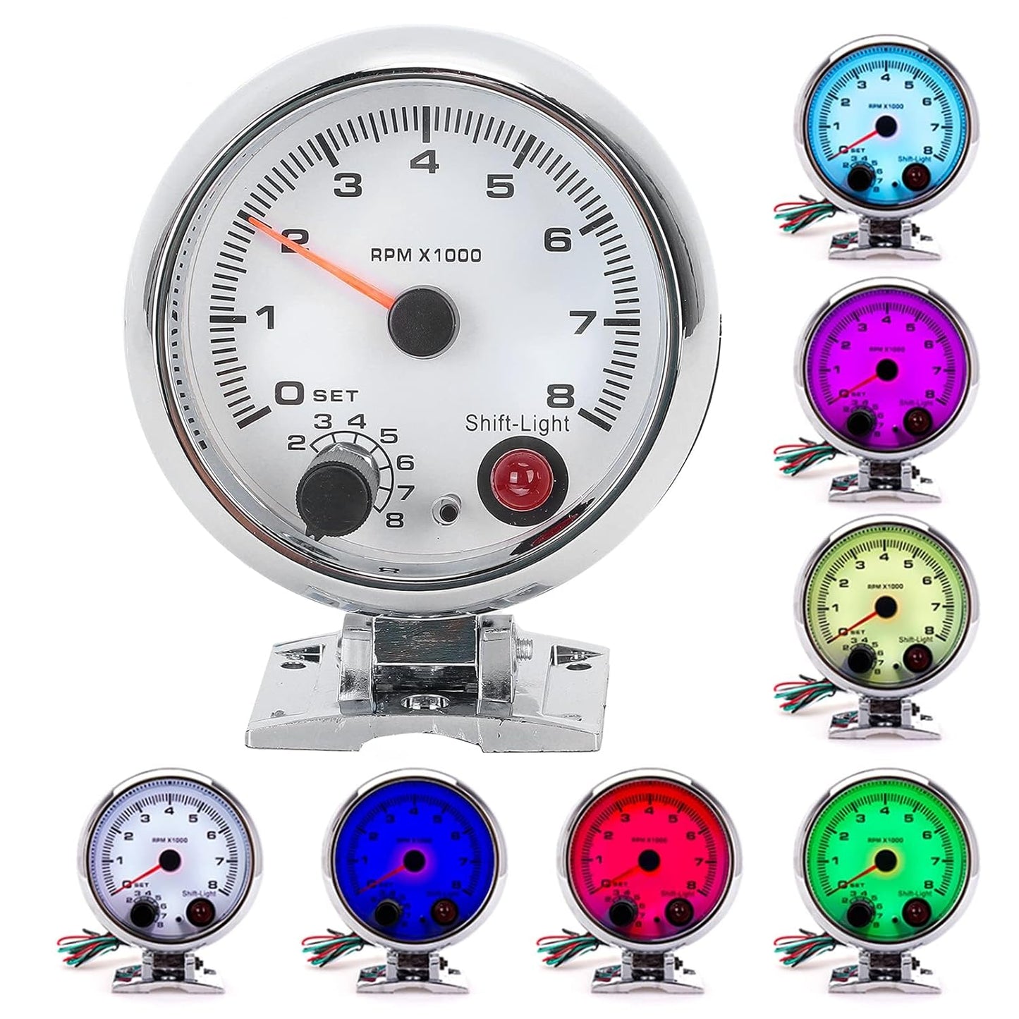 Tachometer Tacho Gauge Car RPM Revolution Meter 3.75In 0‑8000 RPM 7 Color Background Lights Universal Replacement for 4/6/8 Cylinder 12V Gasoline‑Powered Vehicles