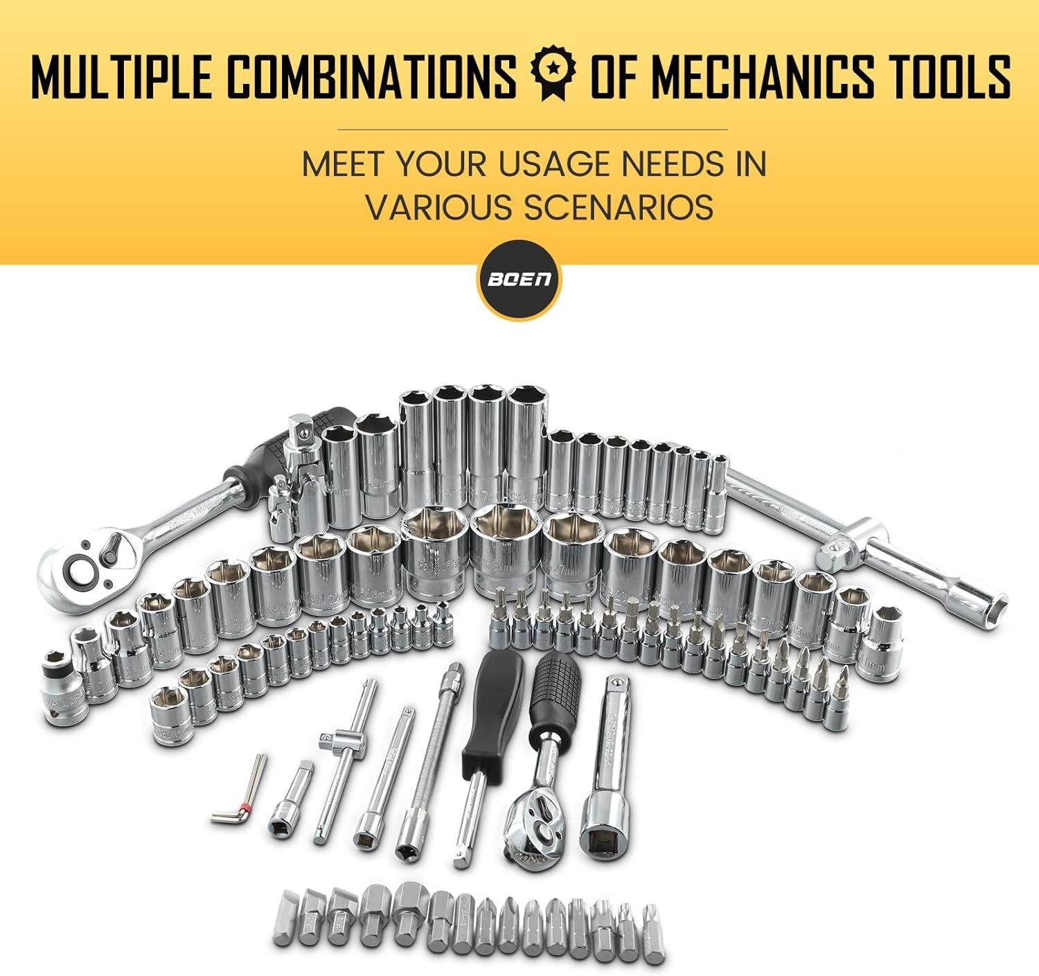 1/4-Inch & 1/2-Inch Drive Socket Wrench Set | 94-Piece Metric Socket Set, Mechanics Tools Kit for Auto Repairing & Household