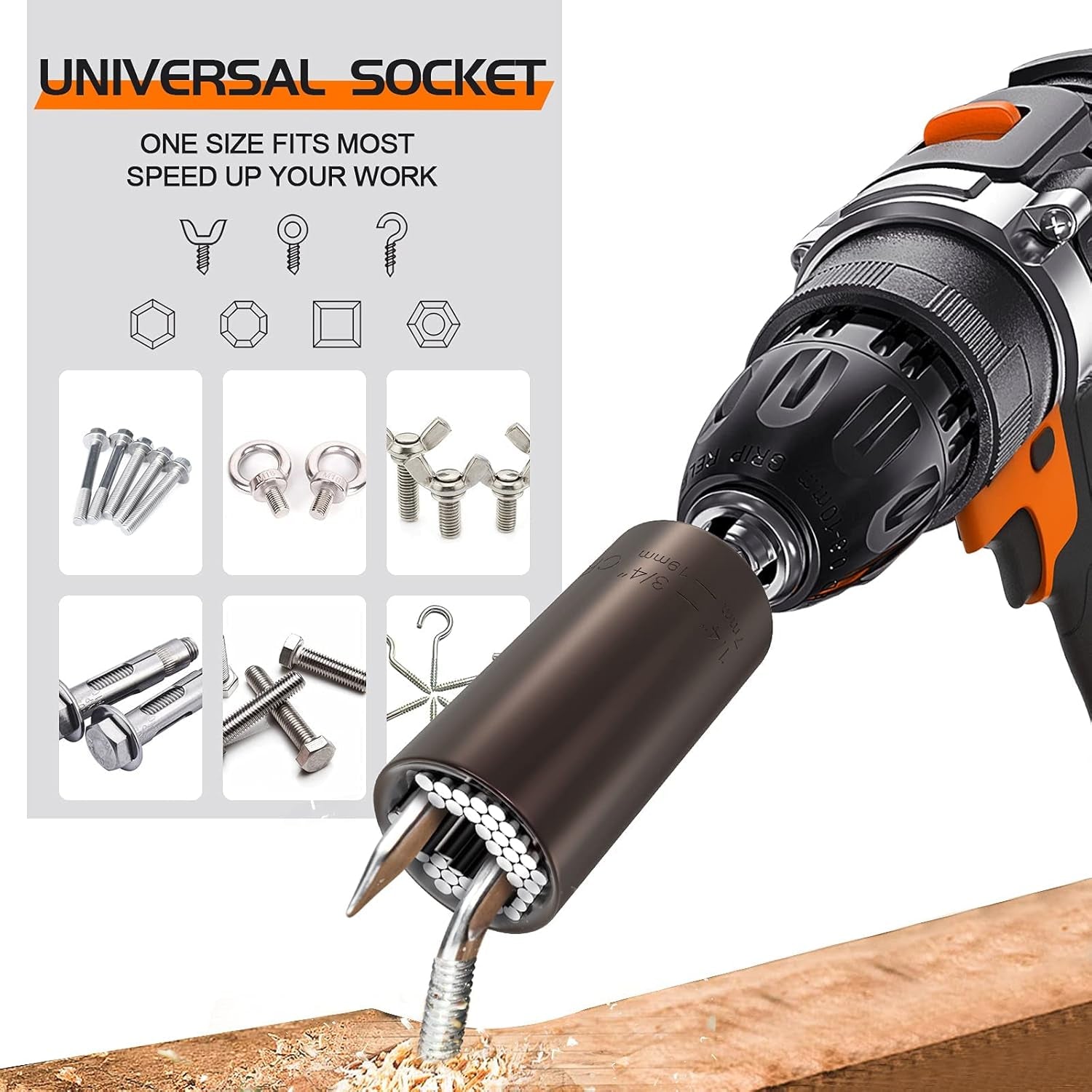 Stocking Stuffers Super Universal Socket - Tools Gifts for Men Women Grip Socket with Power Drill Adapter Unscrew Any Bolt Cool Gadgets for Men Car Guy Gift Ideas for Adults Dad Stuff Christmas Gifts