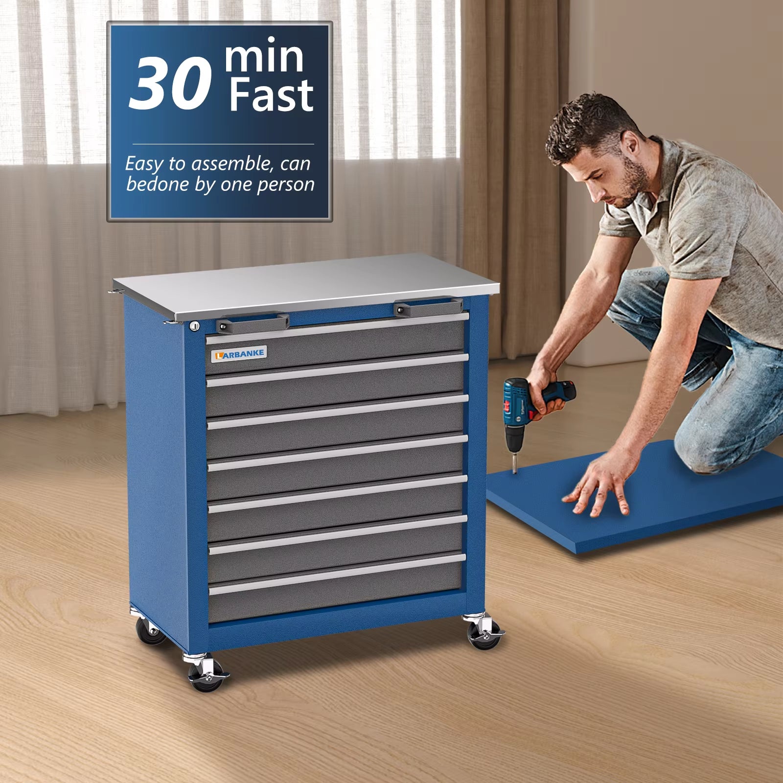 7-Drawer Rolling Tool Chest with Key Locking System,Tool Chest with 360° Lockable Wheels