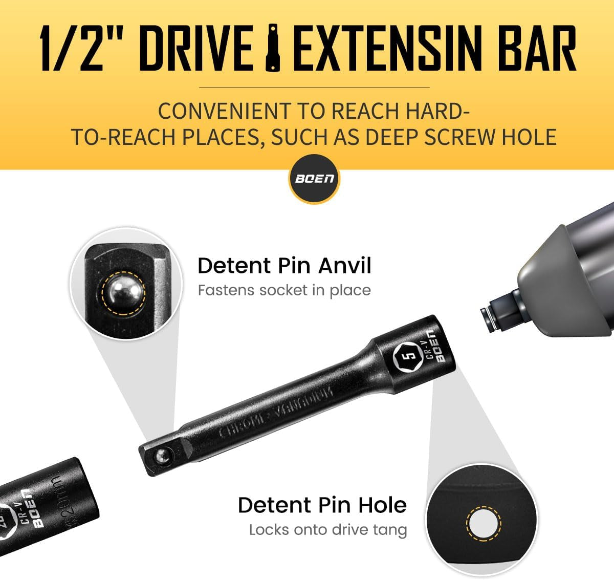 1/2" Drive Impact Socket Set, 33 Piece Deep & Shallow Metric Socket Set 8Mm to 22Mm, Includes 5", 10" Extension Bars, Universal Joint, 6 Point Design, Cr-V Steel, Meets ANSI Standards