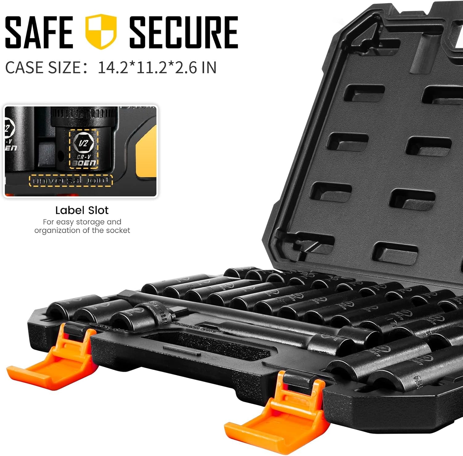 1/2" Drive Impact Socket Set, 33 Piece Deep & Shallow Metric Socket Set 8Mm to 22Mm, Includes 5", 10" Extension Bars, Universal Joint, 6 Point Design, Cr-V Steel, Meets ANSI Standards