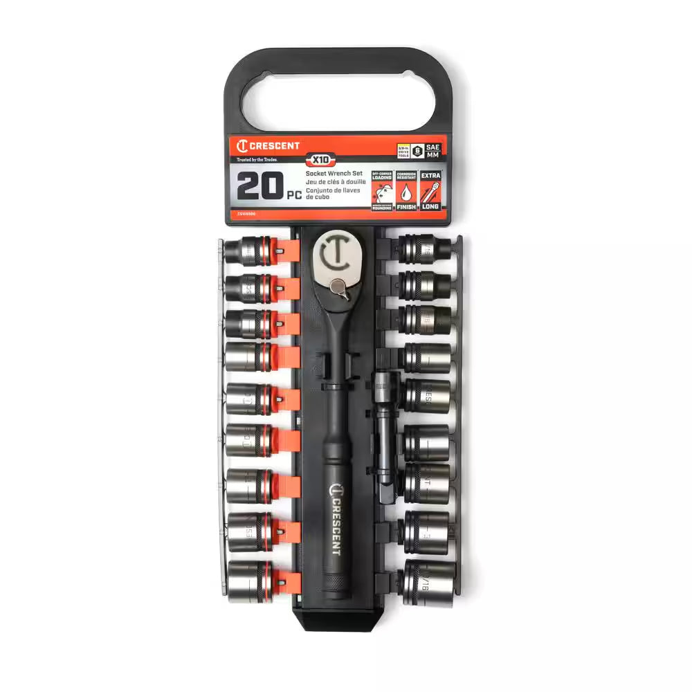 X10 3/8 In. Drive 6-Point Standard Sae/Metric Ratchet and Socket Set (20-Piece)