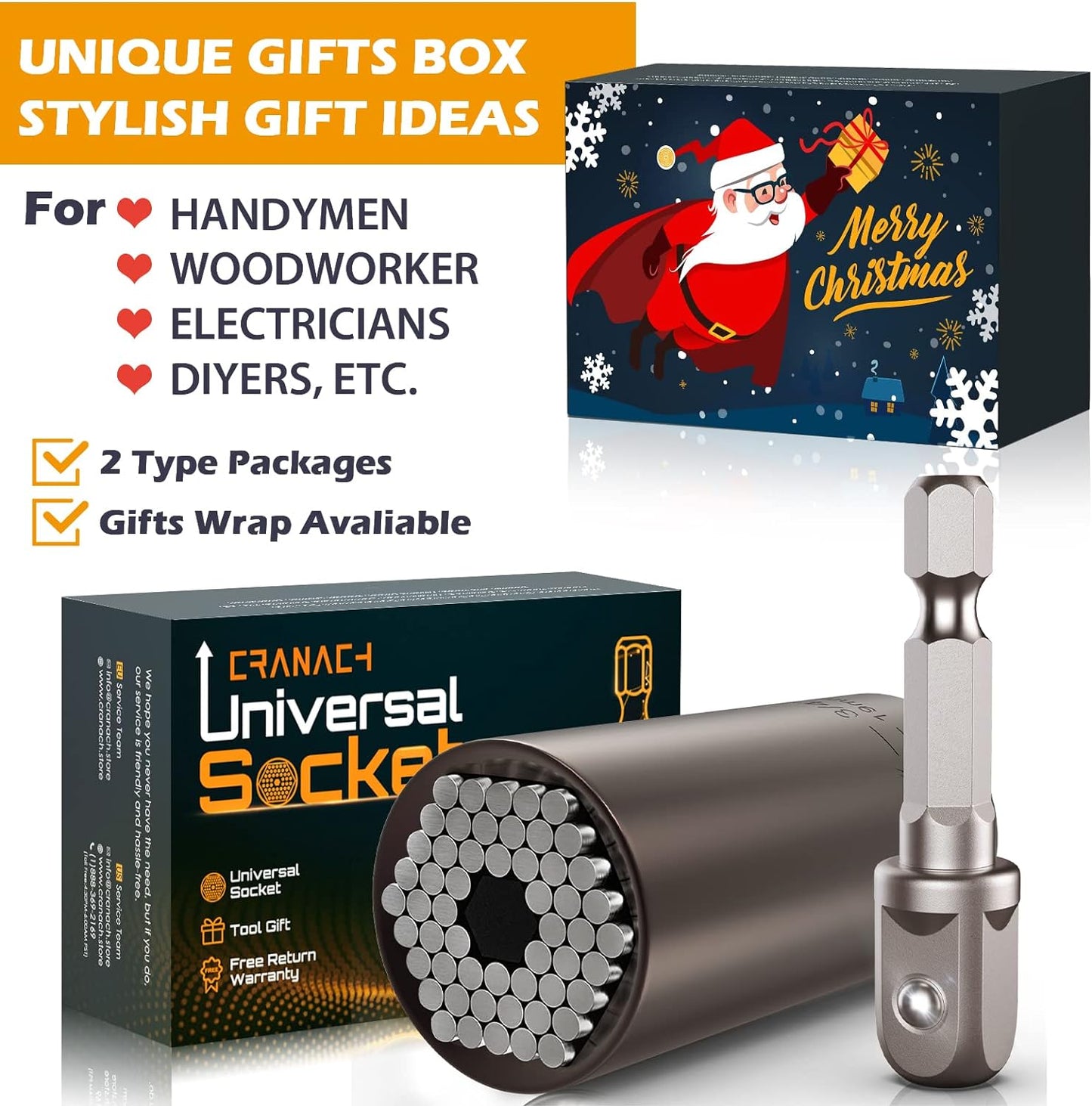 Stocking Stuffers Super Universal Socket - Tools Gifts for Men Women Grip Socket with Power Drill Adapter Unscrew Any Bolt Cool Gadgets for Men Car Guy Gift Ideas for Adults Dad Stuff Christmas Gifts